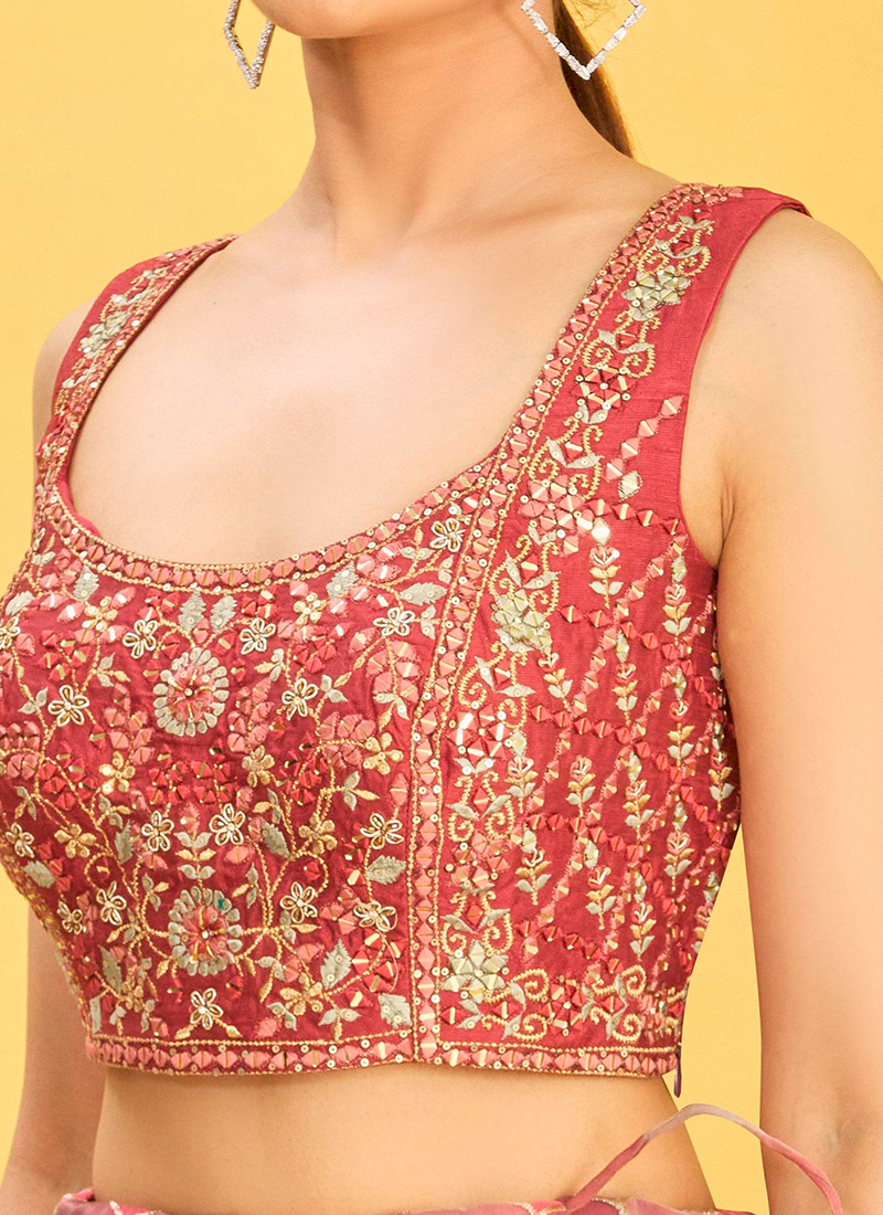 brown organza lehenga choli set